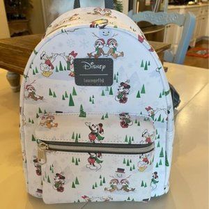 LOUNGEFLY NWOT DISNEY MICKEY MINNIE MOUSE CHRISTMAS SNOW MINI BACKPACK